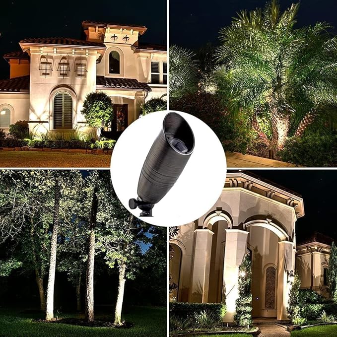 LED Spot Lights Outdoor Landscape Lighting 108 - (12 Pack) Solid Brass Spotlight LED Yard Lights Security Landscape for Bright Long Lasting Home Garden Patio Pool Deck Lighting (No Bulb)