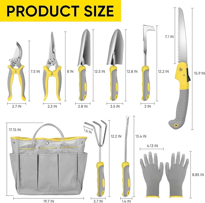 Blumway Garden Tool Sets 10 Piece Heavy Duty Gardening Tool Set Stainless Steel Gardening Hand Tools with Garden Tool Bag Garden Tool Kit for Gardening SuppliesIdeal Garden Gifts for Women Men