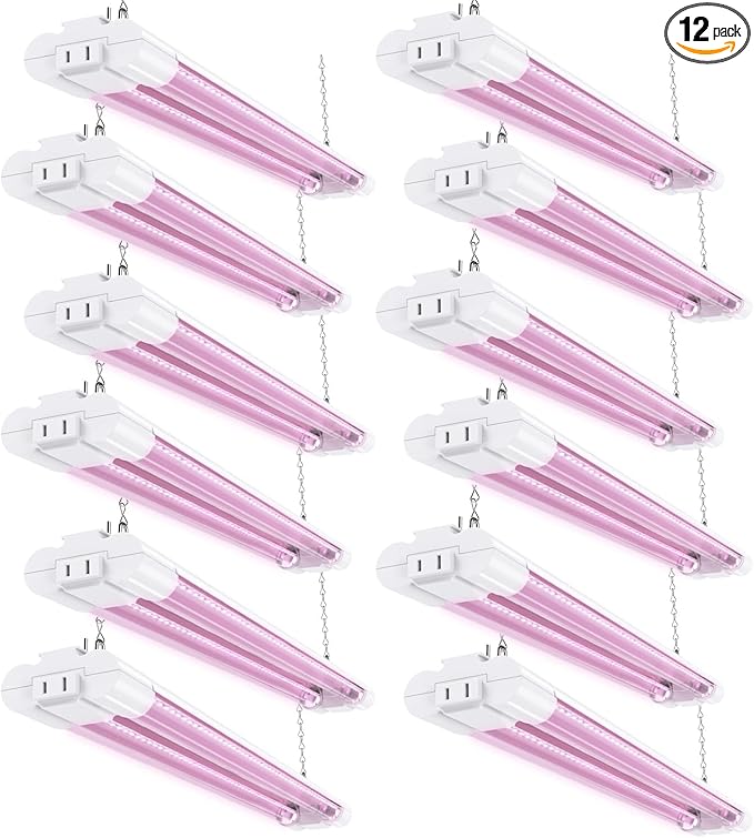 Sunco 12 Pack 2ft Grow Light LED 20W Full Spectrum for Seed Starting Seedling Indoor Plants Plug in Suspended Fixture Link Up to 8 Inline Switch ETL