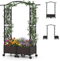 Giantex Planter Boxes with Arch Trellis 5FT Self-Watering Tall Raised Garden Bed w/Wheels Hanging Roof &amp Drainage Holes Outdoor Indoor Tomato Planter for Climbing Vines Vegetables Flowers