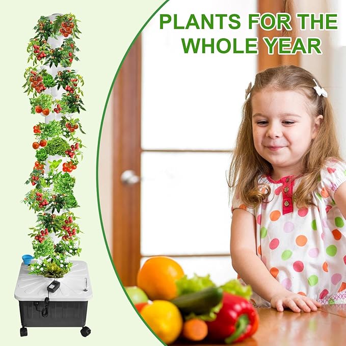 Hydroponics Growing Tower14-Layer 70 Slots Indoor Garden TowerPlants Germination Kit Indoor Vertical Planter - for Apartment Detached House