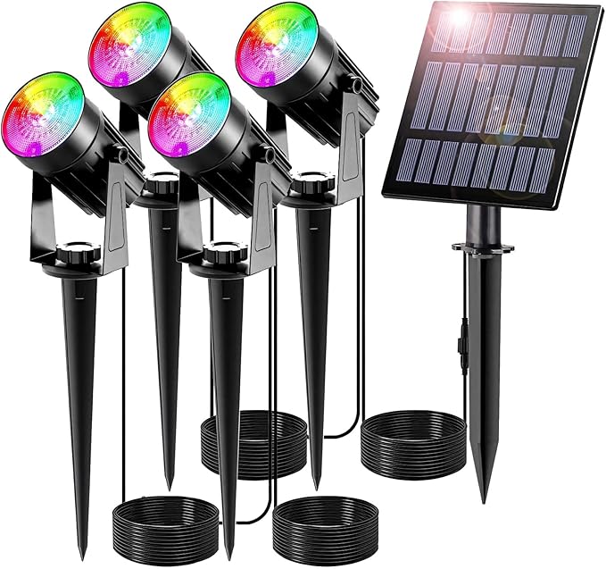 Led Landscape Pathway Spotlights with RGB Solar Color Changing Lights Weatherproof Outdoor Garden Lights Energy-Efficient &amp Easy Installation