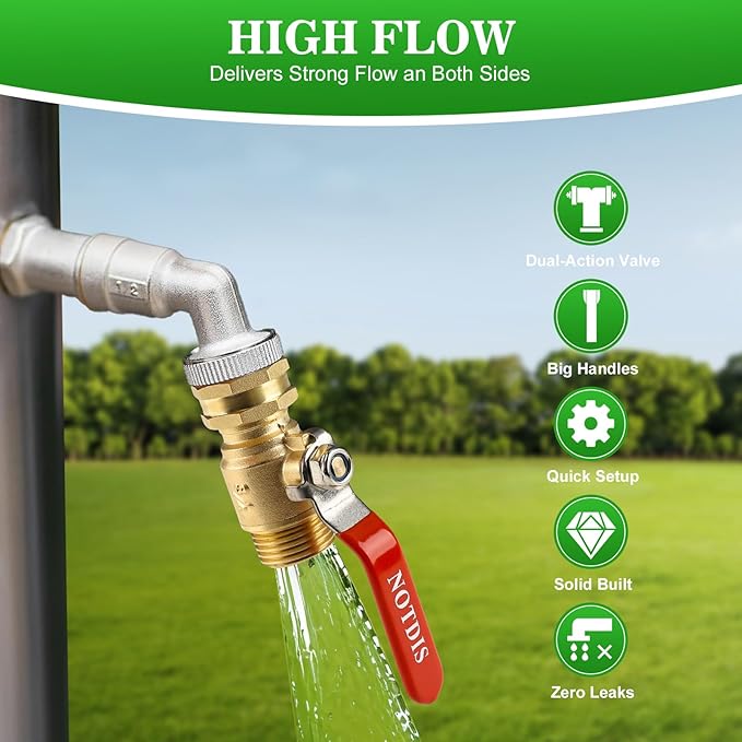 Brass Garden Hose Shut Off Valve with Full-Flow Design - Heavy Duty 3/4 GHT Connector 304 Stainless Steel Handle - 2 Pack (Corrosion-Resistant)