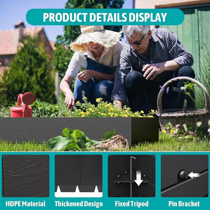 FONTOI 4x4x2ft Raised Garden Beds Outdoor Divisible Elevated Planter Boxes Outdoor for Planting Plants Vegetables Flowers 48x48x24 Planter Raised Beds for Gardening with Easy Assembly Square Black
