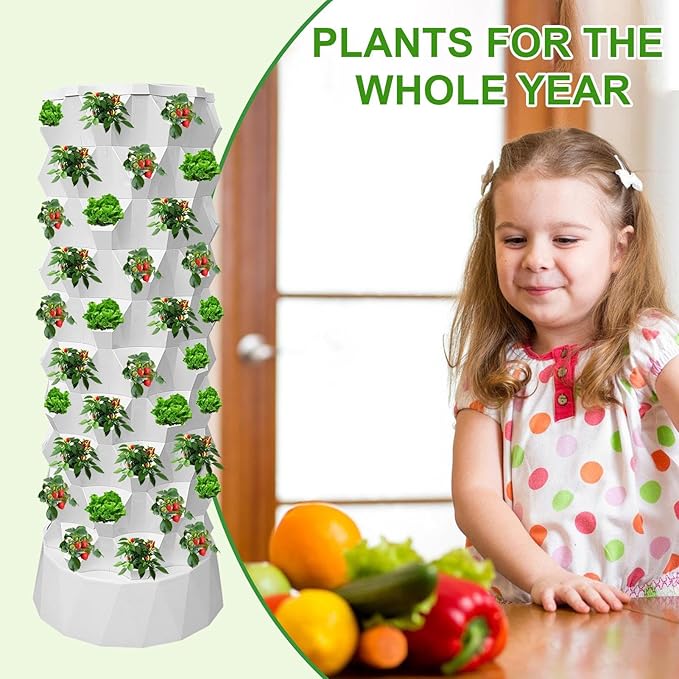 Hydroponics Growing System with Water Pump Vertical Hydroponic Planter Starter Kit Indoor Outdoor Growing Tower for Strawberries Tomatoes Lettuce Home Garden Planting