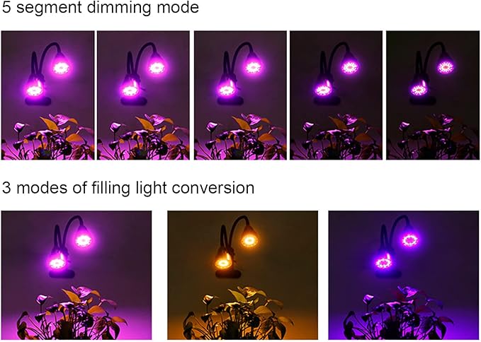 LED Plant Grow Lights Double Head Full Spectrum USB Powered Adjustable Brightness Succulents Growth Lamp with 360 Degree Bendable Arms for Indoor Plants Aluminum Alloy 52 LEDs