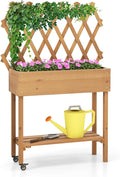 Giantex Raised Garden Bed on Wheels Rolling Planter Boxes with Trellis Storage Shelf &amp Black Liner Indoor Outdoor Wood Raised Bed for Flower Climbing Vine 36”x12”x51”
