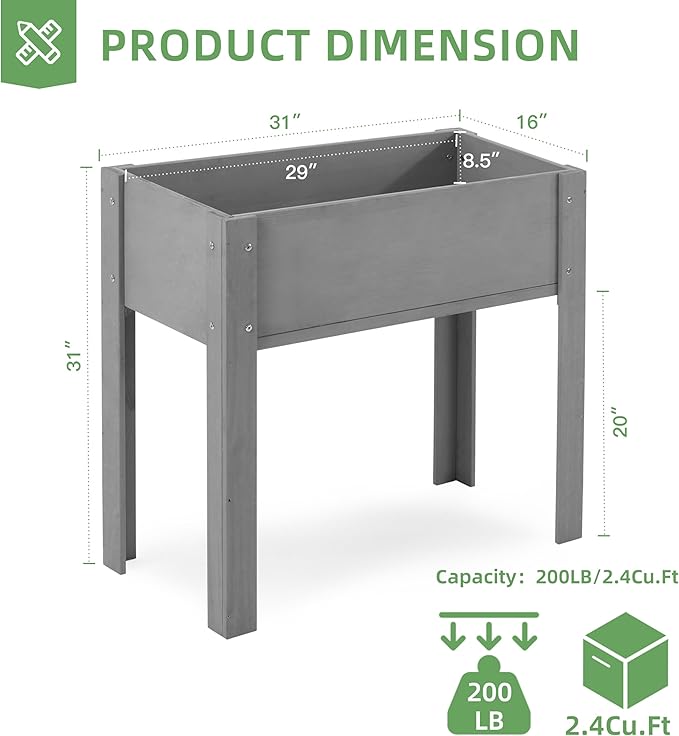 31x16x31 inch Raised Garden Bed with Legs Elevated Wooden Planter Box for Outdoor Plants Flowers Fruits Vegetable Herb Growing