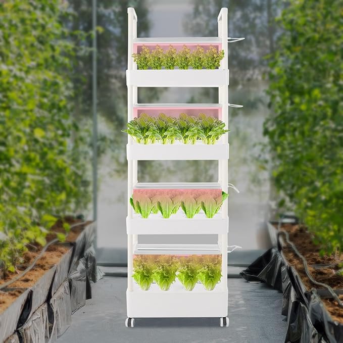 Bepritm Hydroponics Growing System Indoor Hydroponics Growing System Kit with LED Grow Light &amp Auto Circulating Water System Hydroponics Growing Tower (4 TiersWhiteStyleC)