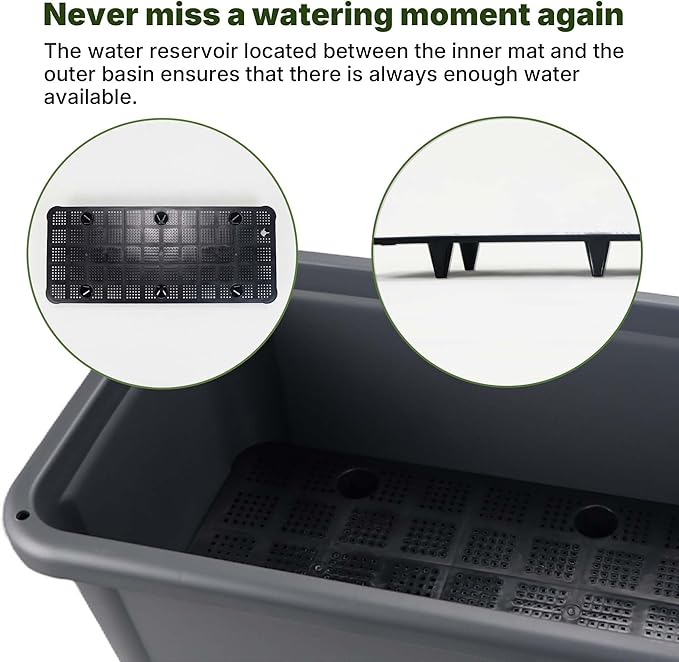 13.2 Gallon Self Watering Raised Garden Bed with or Without Transparent Ventilation Lid Greenhouse Planter Box with Legs for Indoor/Outdoor Use Ideal for Herbs &amp Vegetables (Grey with Lid)