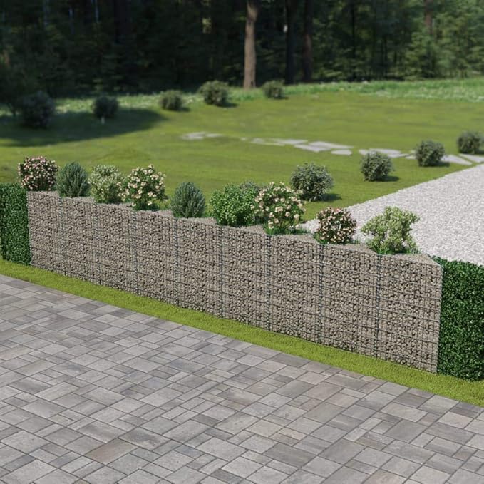 Galvanized Steel Gabion Planter Raised Bed Outdoor Garden Galvanized Steel Wire Mesh Grid Stone Wall Flower Raised Bed for Vegetables Flowers Plants 248x11.8x39.4