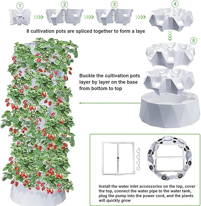 48/64/80-hole Hydroponic Tower Soilless Cultivation Multi-Layer Planting Equipment Aeroponic Cultivation Kit for Fruits and Vegetables (80pots)