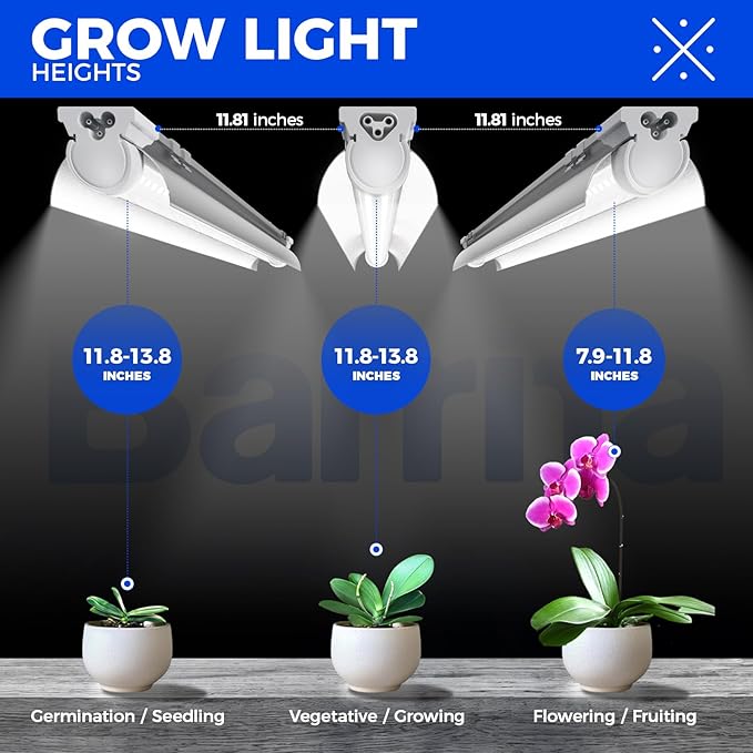 Barrina T8 Grow Lights for Indoor Plants 4FT Full Spectrum Grow Light 168W(4 x 42W) Plant Lights for Greenhouse Indoor Growing V-Shape with Reflector Linkable 5000K Daylight White 4 Packs