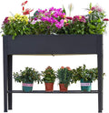 Raised Garden Bed Elevated Planter Black Metal Plant Box with Legs Standing Garden Stand Drainage Holes Black