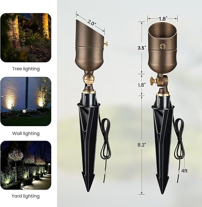 12V Solid Brass Outdoor Landscape Spotlights Heavy Duty Low Voltage LED Landscape Lights Waterproof for Yard Lawn Garden Patio Bronze Accent Lighting Fixture Without MR11 Bulb (4 Pack)