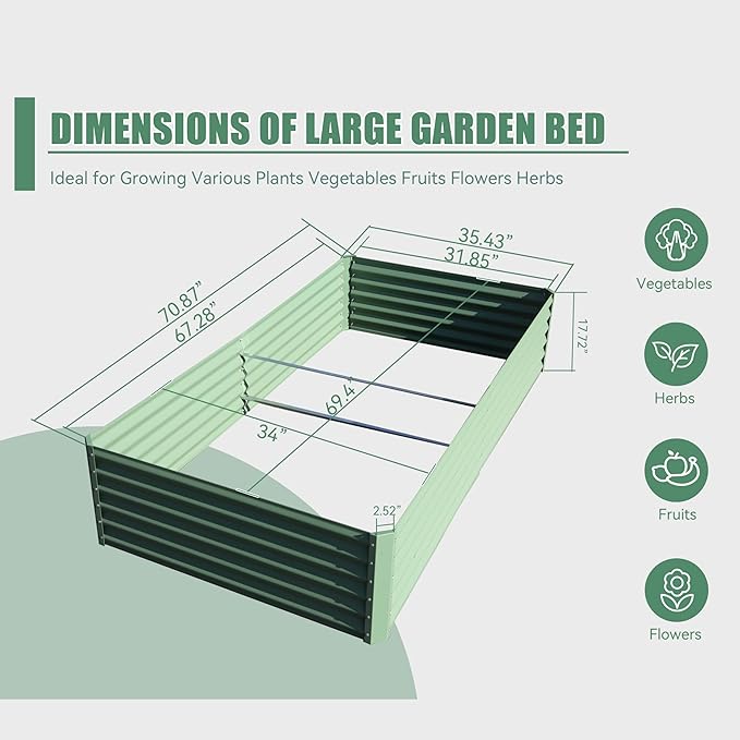 Galvanized Raised Garden Beds Outdoor 6x3x1.5Ft Planter Raised Beds Rot-Resistant Deep Root Planter Box for Vegetables Flowers and Succulents Green