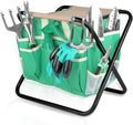 Kitness 9 PCS All-in-One Garden Tools Set Heavy-Duty Cast-Aluminum Gardening Kit with Folding Stool Seat and Detachable Canvas Tool Bag Durable Hand Tools Gift Set for Gardening Lovers