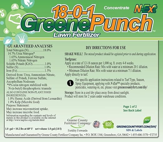GreenePunch Liquid Lawn Fertilizer – One Single Quart with Hose-End Sprayer (Covers up to 2000 sq ft) with Sea Kelp &amp Humic Acid – Quick Green Up &amp Sustained Color for 4–6 Weeks