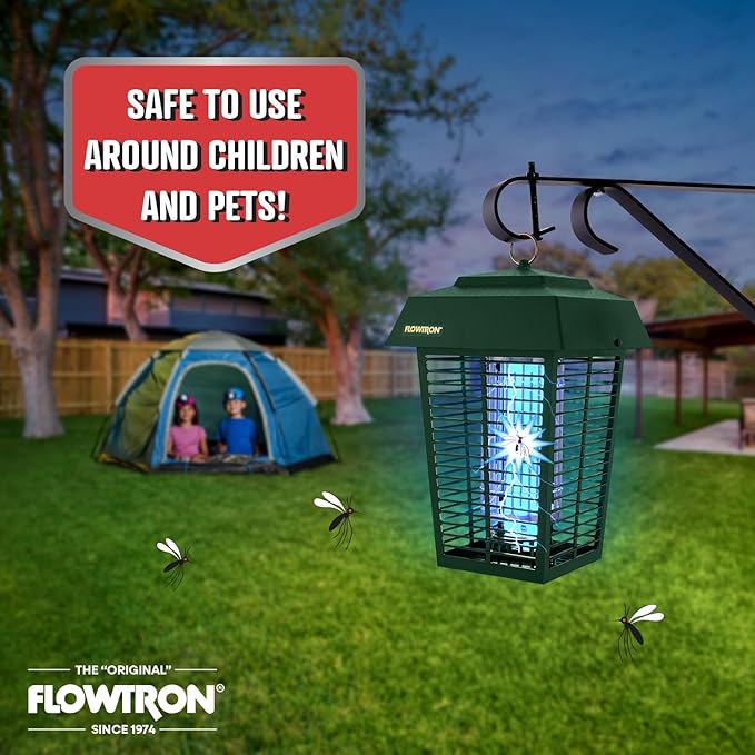 Flowtron Bug Zapper 1 Acre of Outdoor Coverage with Powerful 40W Bulb &amp 5600V Instant Killing Grid Electric Insect Fly &amp Mosquito Zapper Made in The USA - Green Color