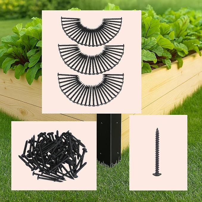 Sherfire Raised Garden Bed Corner Brackets - Set of 4 24 x 3 x 3 in for 24-32 in Bed - Black Weather Resistant Heavy-Duty Rustproof Steel - Includes 72 Matching Screws and 2 Wire Frog Plant Ties