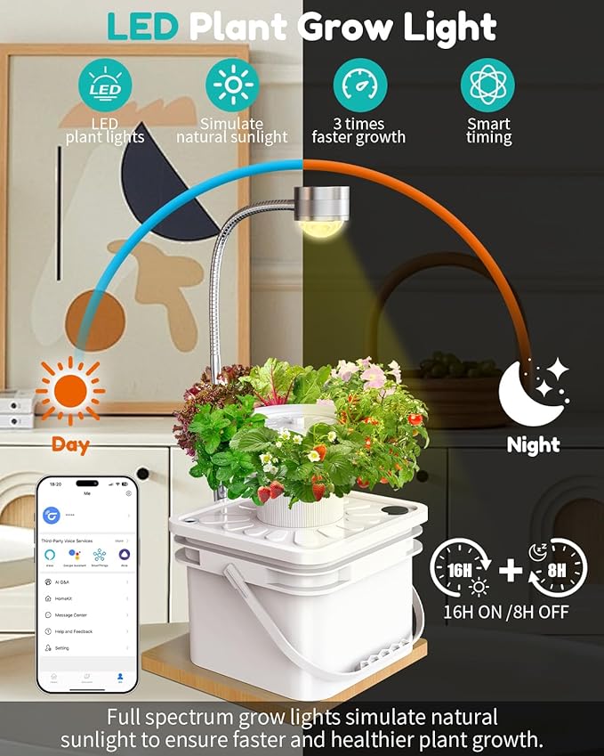 Indoor Herb Garden Growing System Kit 6 Pods Hydroponics System with LED Grow Light Hydroponic Planter for Home Kitchen Windowsill White