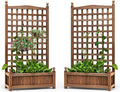 2 Pcs Raised Garden Bed with Trellis 25 x 11 x 48 Inch Wood Planter Box w/Drainage Holes Freestanding Planter for Climbing Plants Flowers Vines Outdoor Patio Yard Balcony
