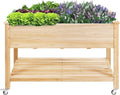 COSTWAY Raised Garden Bed with Wheels Wood Planter Box with Storage Shelf for Vegetables Flowers &amp Herbs Elevated Garden Planter Bed for Backyard Patio Balcony 47.5”L x 23.5”W x 33”H