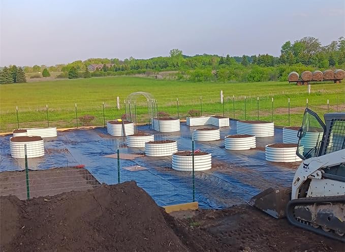 A ANLEOLIFE 4-Pack 4ft x 18” Tall Round Galvanized Raised Garden Beds Outdoor for Planting Vegetables Flowers Herb Antique White