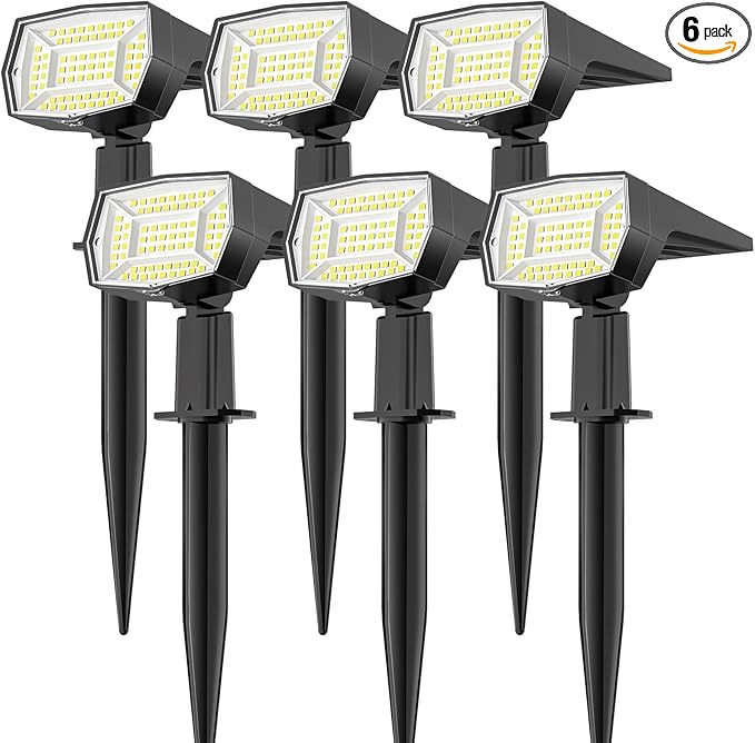 Fabrito 72 LEDs Solar Spot Lights Outdoor Waterproof 3 Modes Landscape Spotlights Dusk to Dawn Solar Powered Flood Wall Lights for Outside Solar Garden Lights for Yard Porch 6 Pack (Cool White)