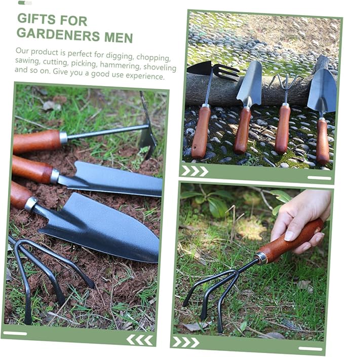 minkissy 4pcs Mini Garden Tool Set with Small Spade Hand Rake Dual-use Hoe and Soil Scoop Painted Iron for Planters and Vegetable Gardening