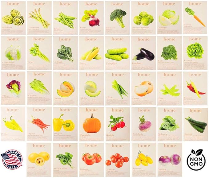 | Deluxe Vegetable Seeds Assorted Pack - 100% Heirloom and Non GMO - Organic Vegetable Plant Garden Starter Set of 38