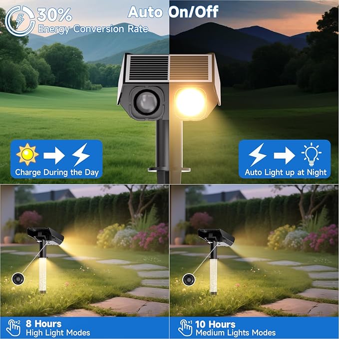 Solar Spot Lights Outdoor Adjustable Beam &amp PC Light Guide Column 6 Pack Solar Lights Outdoor Waterproof IP65 2 Modes &amp Auto On/Off Landscape Spotlights for Garden Yard Pathway Tree (Warm