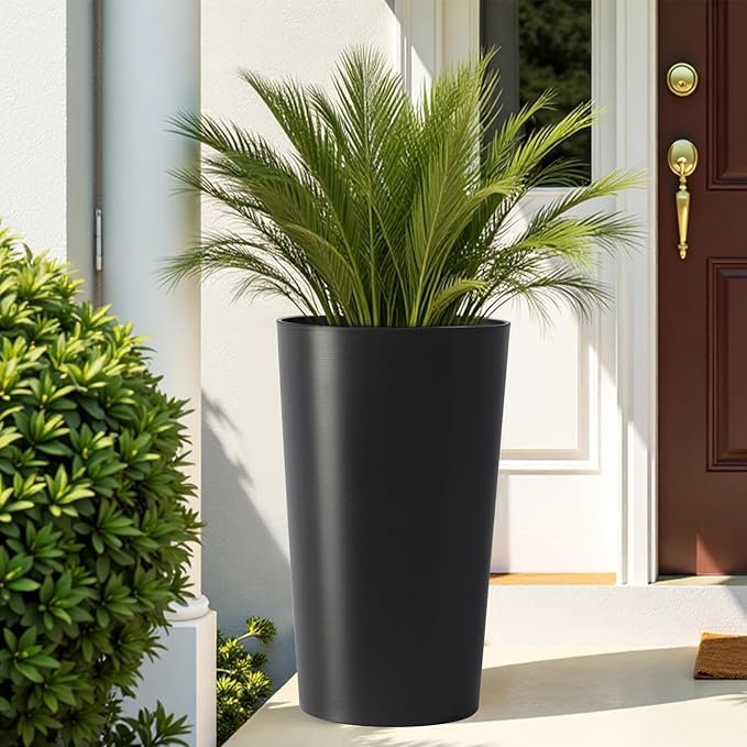 2 Pack Tall 21.7 in for Outdoor Plants Tall Square Planter Box Indoor Outdoor Porch Patio Flower Pot Big Tapered Matte Tree Flower Pot for Garden (Black)