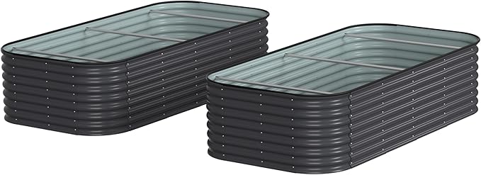 MUPATER 24''H Raised Garden Bed 8x4FT Galvanized Raised Garden Bed W/ 3 Aluminum Support Rods Mutli in 1 Modular Raised Planter Box Outdoor for Vegetables Plants Grey
