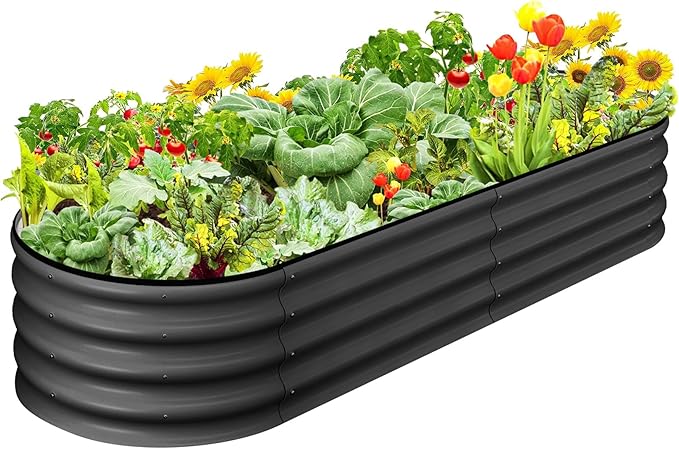 2 Pcs 4.5x2x1.5ft Oval Galvanized Raised Garden Beds Metal Planter Boxes with Open Base Tool-Free Assembly for Vegetables Flowers Herbs - Outdoor &amp Patio Use Gray