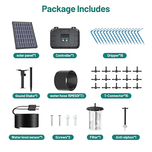 Biling Automatic Drip Irrigation Kit 8W Solar Irrigation System with Battery for Garden with Digital Programmable Timing Modes Solar Watering System Take Care Your Plants