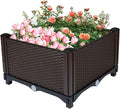 Square Raised Garden Bed Garden Free Splicing Planting Box Outdoor Indoor Planting Container Stylish Rattan Pattern Set of 1 Brown
