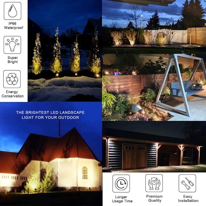10W Low Voltage Landscape Lights 12V LED Spotlights Outdoor IP66 Waterproof Garden Lights3000K Warm White Light Lawn Floodlight Stakes(6 Pack)