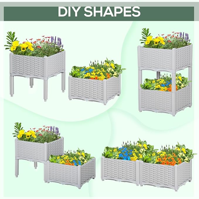 Dawn 2 Piece Raised Garden Bed with Legs Self-Watering Planter Box Raised Bed to Grow Flowers Herbs &amp Vegetables Gray