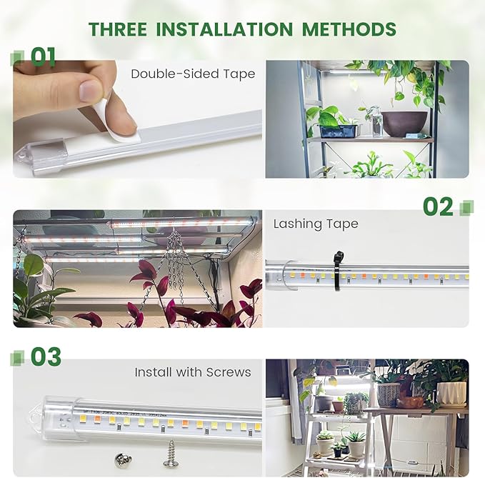 Grow Lights for Indoor Plants Full Spectrum LED Grow Light Strips with 6/12/16H Timer 3 Spectrum Modes 5 Brightness Levels 180 LEDs Sunlike Plant Lights for Indoor Growing (2 Pack)