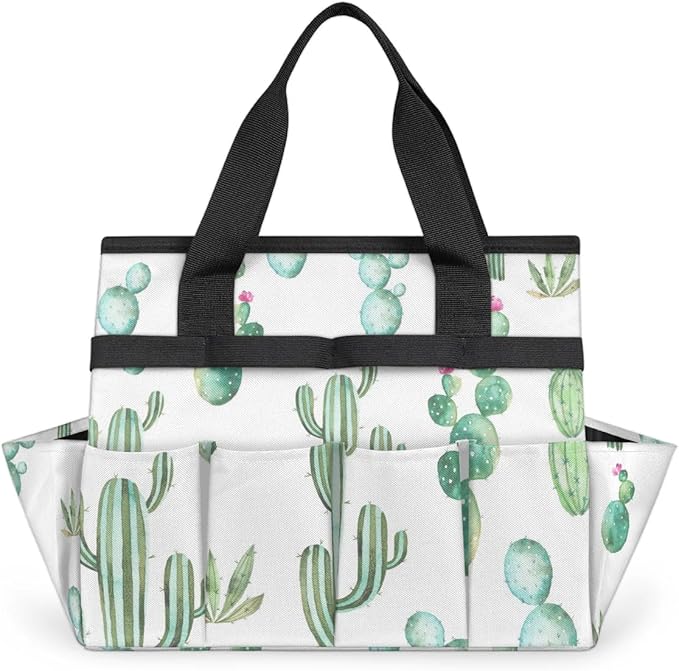 Garden Tool BagCactus Plants Pattern Gardening Organizer Bag With Pockets Garden Tool Kit Storage Tote for Women Men Garden Tool Set Holder