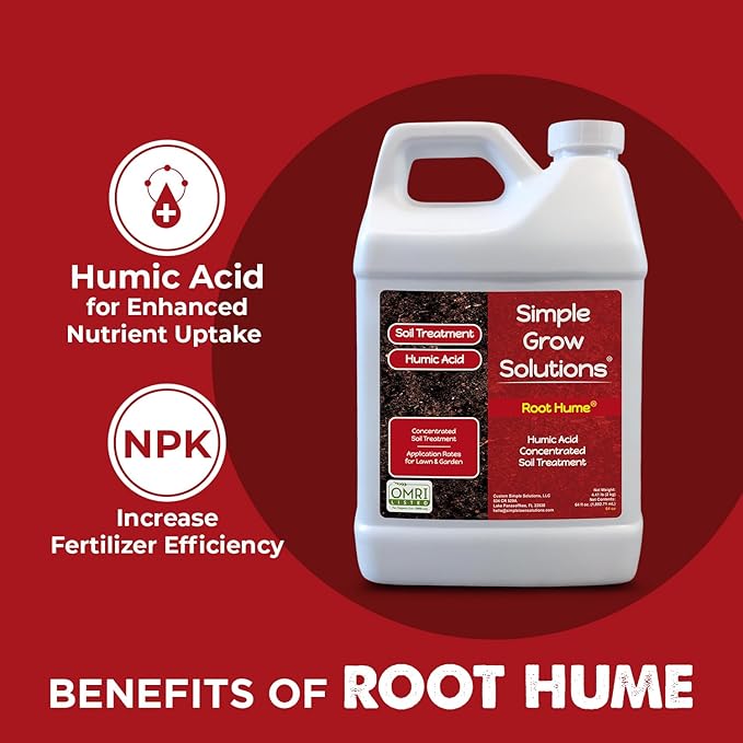 Root Hume- Simple Grow Solutions - Concentrated Humic - Liquid Carbon - Simple Grow Solutions- Natural Lawn &amp Garden Treatment - Plant Food Enhancer- Turf Grass Soil Conditioner (64 Ounce)