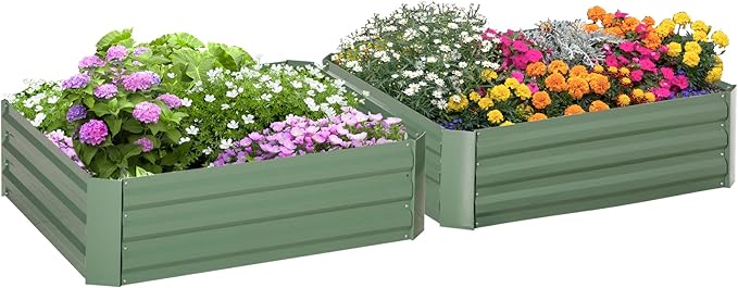 2 Pcs Galvanized Raised Garden Bed 3.3' x 3.3' x 1' Metal Planter Box for Growing Vegetables Flowers Herbs Succulents Green