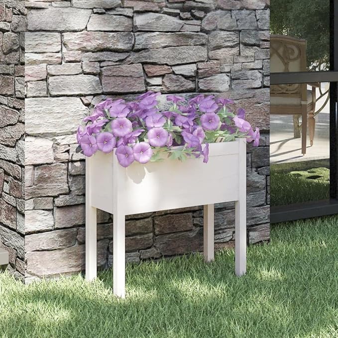 Wooden Garden Planter Box Stand with Legs Outdoor Raised Garden Bed Garden Yard Wood Box for Vegetables Flowers Herbs White 27.6x12.2x27.6 Solid Wood Pine