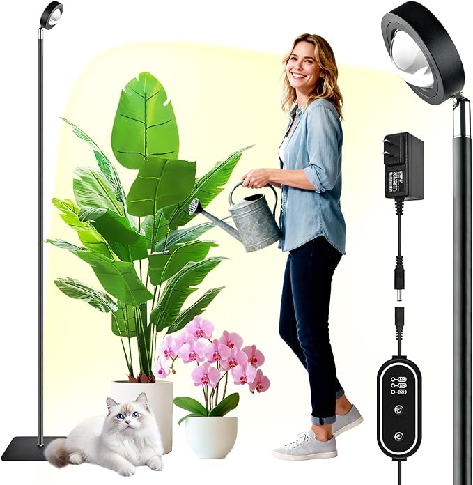 20W Full Spectrum Grow Light Warm White 3000LM High PPFD&ampCRI COB LED Floor Lamp with 6/8/12H Timer Adjustable Height (28-83) &amp Angle Grow Lights for Indoor Plants Succulents &amp Flower