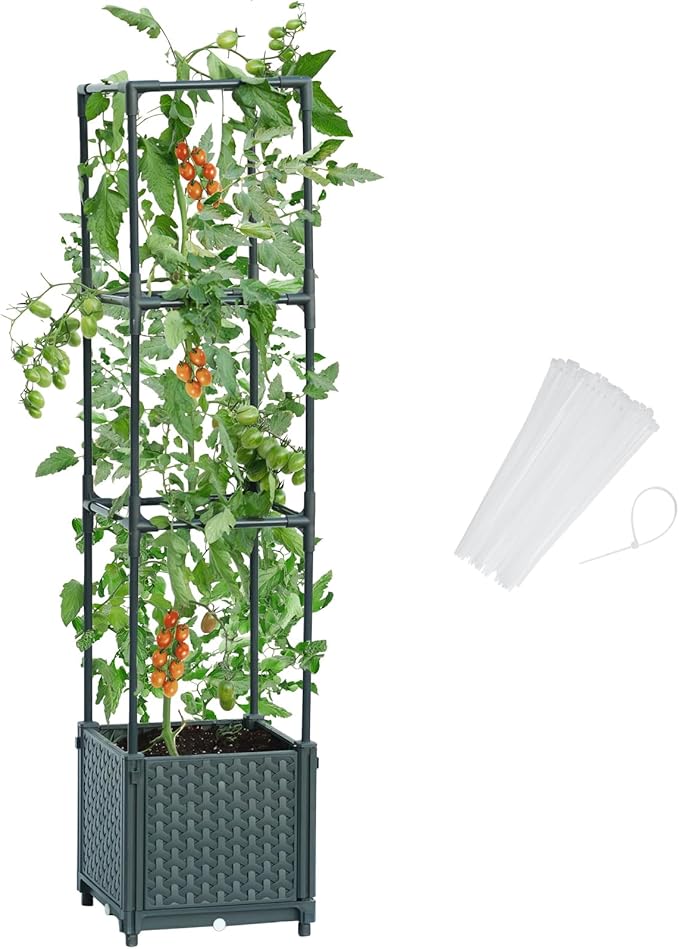 LINEX Raised Garden Bed Planter Box with Trellis 41.3” Tomato Planters for Climbing Plants Vegetable Vine Flowers Outdoor Patio Tomatoes Cage w/Self-Watering