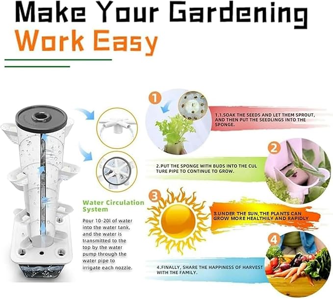 AMNOOL Hydroponics Tower Garden Hydroponic Growing System Aeroponics Growing Kit for Herbs Fruits and Vegetables with Hydrating Pump Adapter Net Pots Timer for Fruits Vegetables
