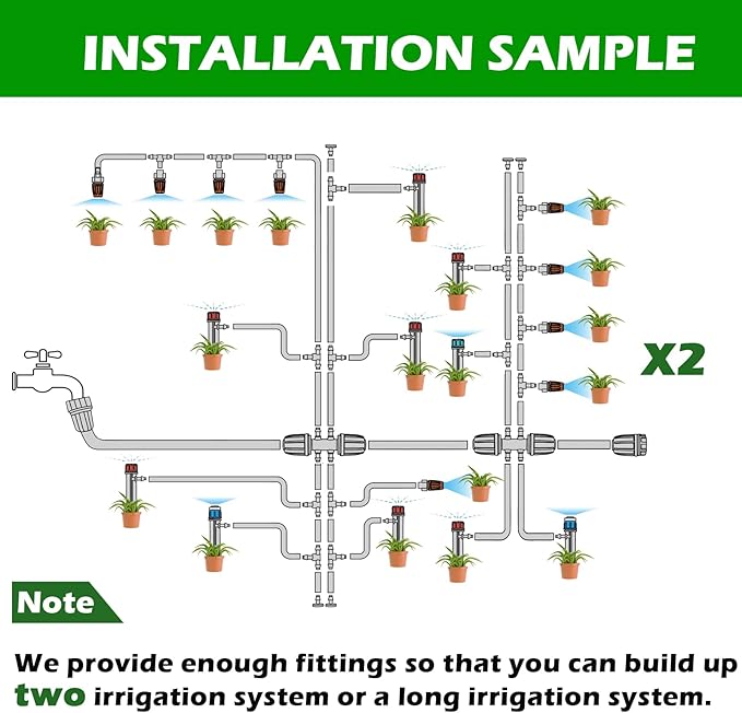 240FT Drip Irrigation System Kit Automatic Garden Watering Misting System for Greenhouse Yard Lawn Plant with 1/2 inch Hose 1/4 inch Distribution Tubing and Accessories