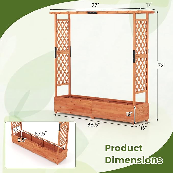 S AFSTAR 2 Pieces Raised Garden Beds with Arch Trellis Hanging Roof &amp Drainage Holes 77-Inch Vertical Plant Container for Vine Climbing Plant Flower Outdoor Wood Elevated Planter Box for Garden
