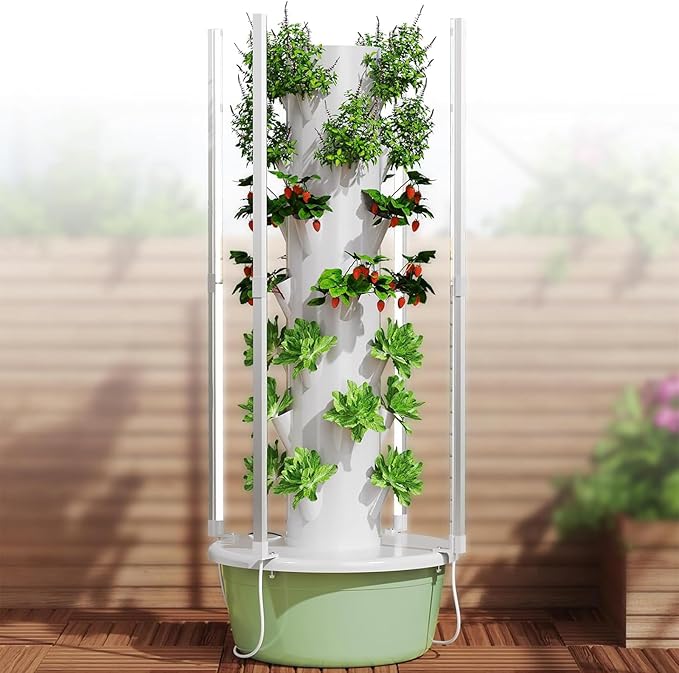 Vertical Hydroponic Grow Tower 20/28/36 Plants Sites Equipped with LED Grow LightsMovable Water Tank Hydrating Pump Timer Controller Planting Kit Forfruits and Vegetables 7LayerLED